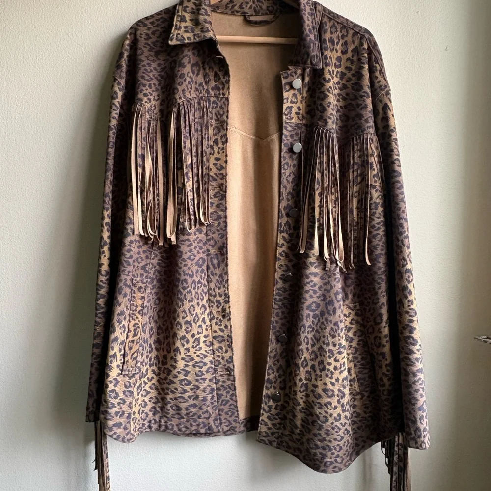Free People Fringe Out Leopard Print Jacket - Picture 5 of 6